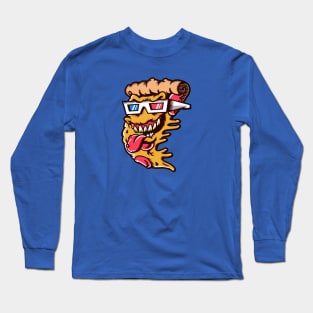 Retro Cartoon Pizza with 3D Glasses Long Sleeve T-Shirt